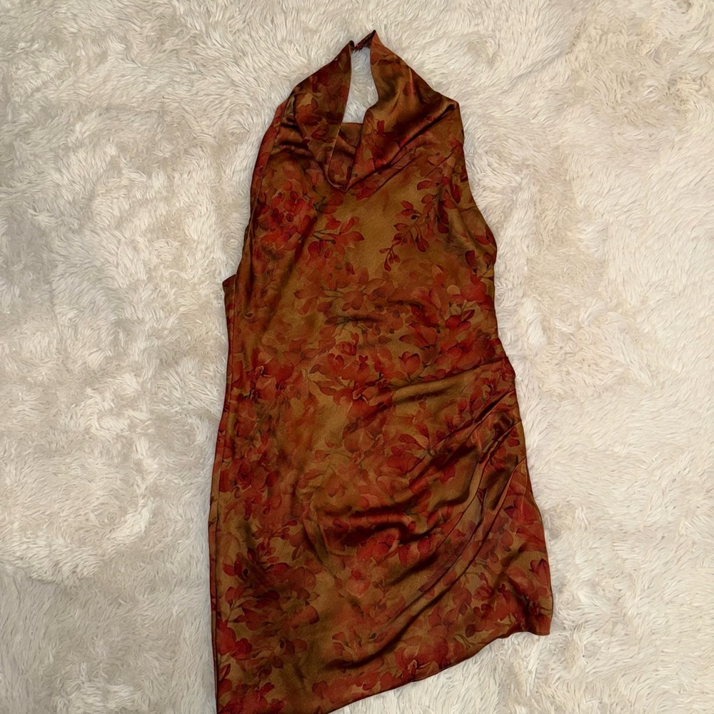 Emory Park Red Brown Asymmetrical Halter Sheath Dress